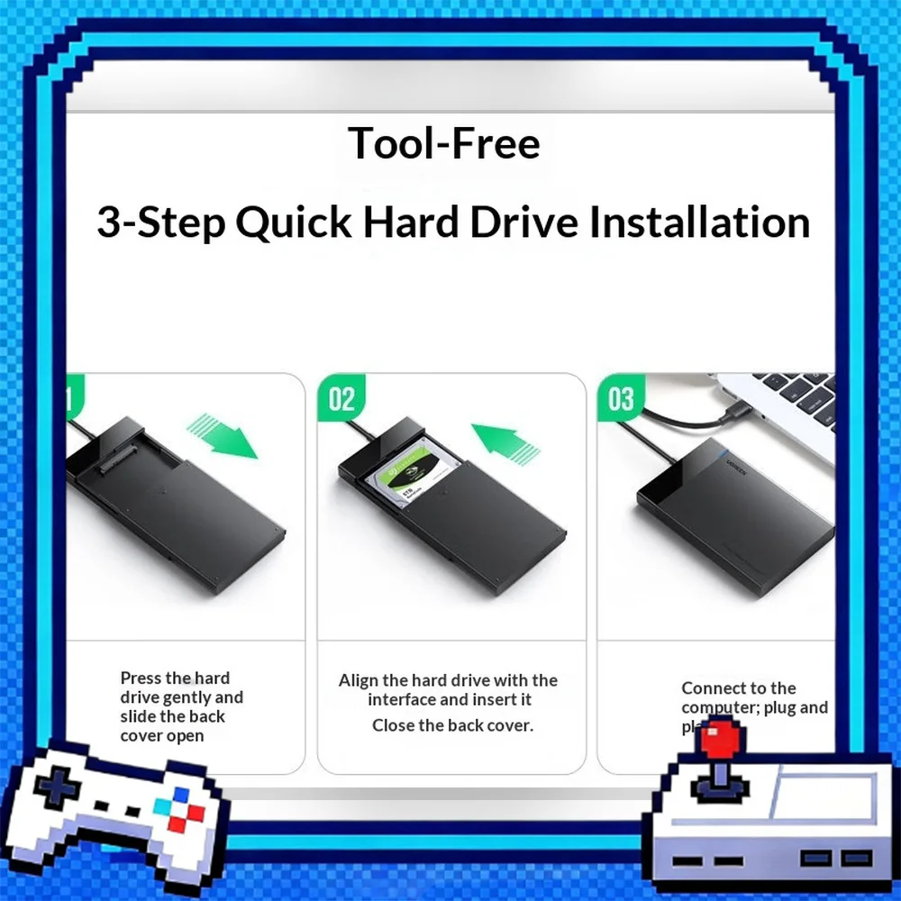 UGREEN US221 30847 Tool Free 2.5 Inch SATA to USB 3.0 External Hard Drive Enclosure HDD SSD Case