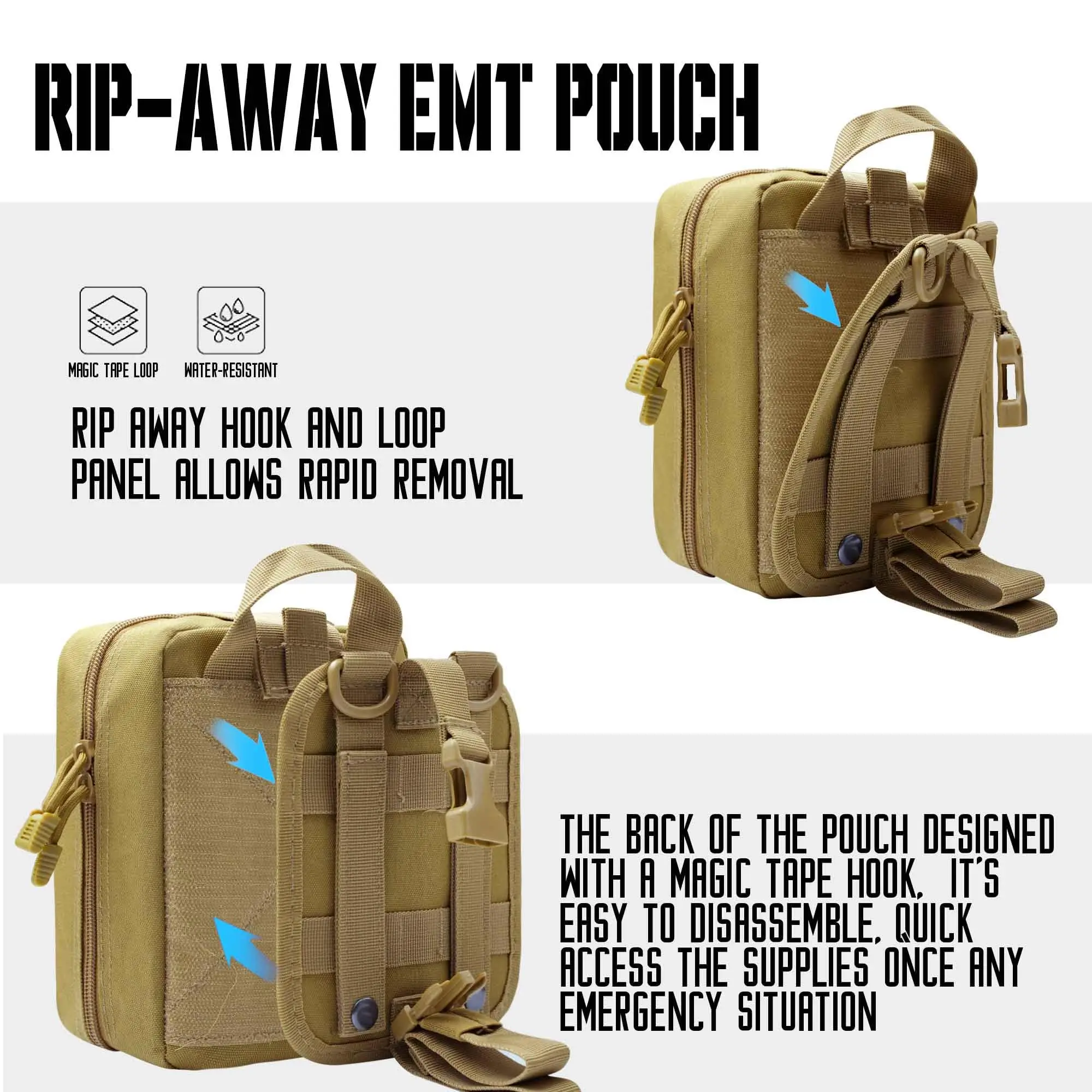 Molle Ifak Pouch Rip Away Tactical Tear Away Medical Pouch Empty Military First Aid Pouch Bag Only for Camping Hiking Travel