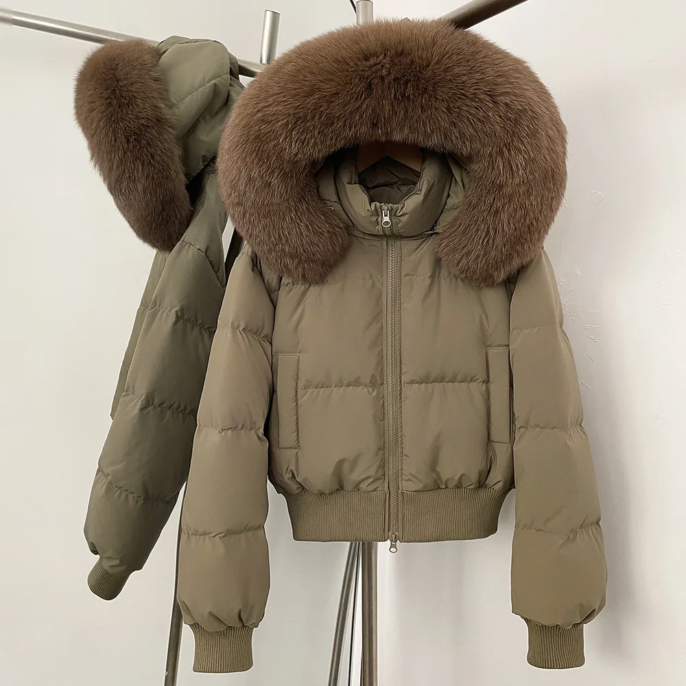 Chaqueta acolchada de invierno para mujer, chaqueta acolchada grande con cuello de piel de zorro Real, Parkas cortas para mujer, abrigo grueso cálido 90% de plumón de pato suelto