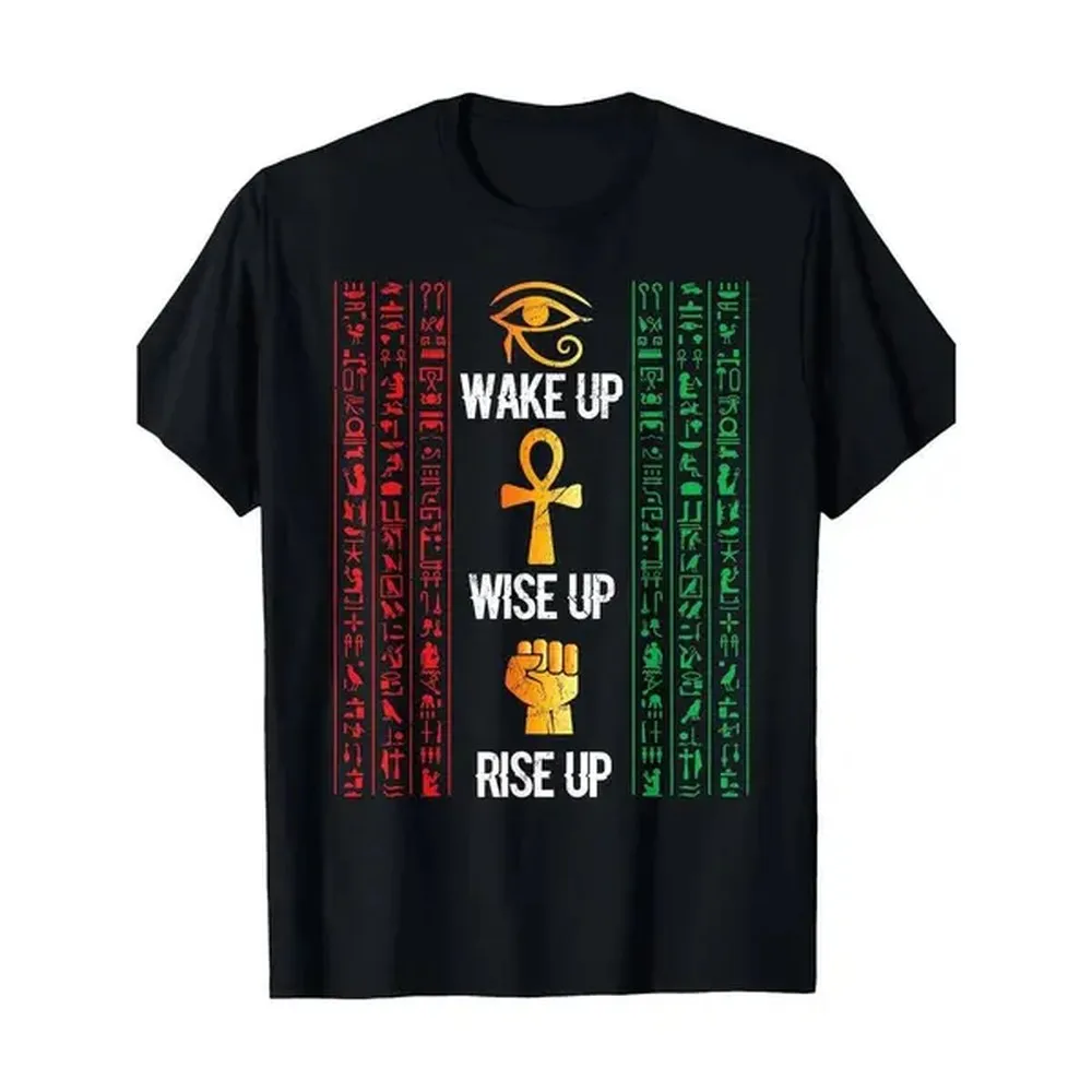 Summer t Shirts Scary Egyptian Black Egypt Hyerogliphs Ankh Eye Of Horus T-Shirt-100% Cotton -220g