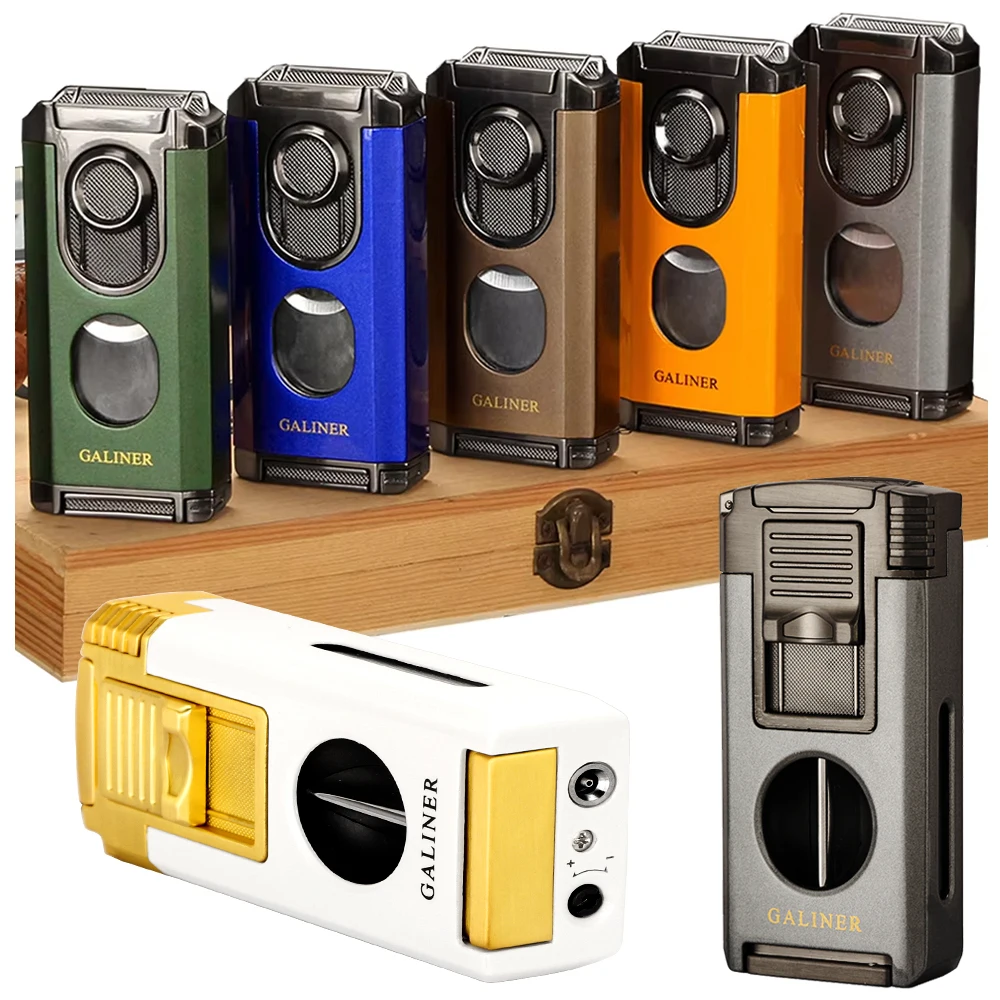 

Galiner Cigar 3, струйная зажигалка с пламенем, резак из нержавеющей стали, газовая зажигалка для курения батона, инструмент для освещения сигар