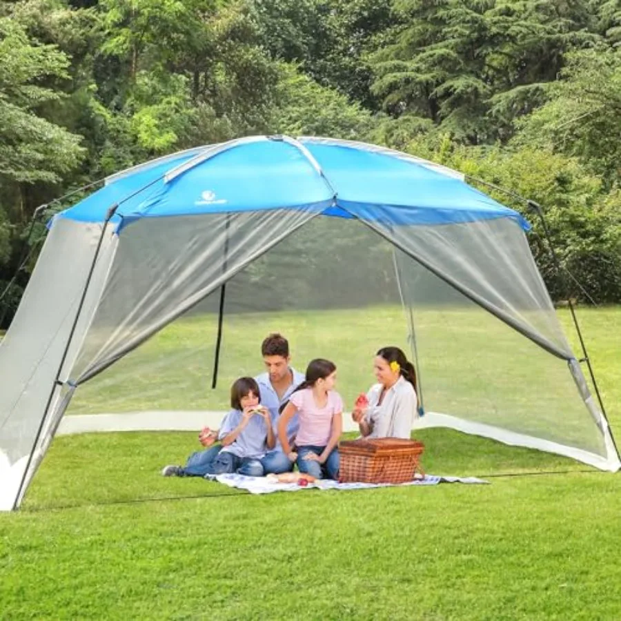 

Outdoor screen tent for backyard patios and beach camping; polyester mesh net walls; beige color; UV-resistant, quick-setup, zi