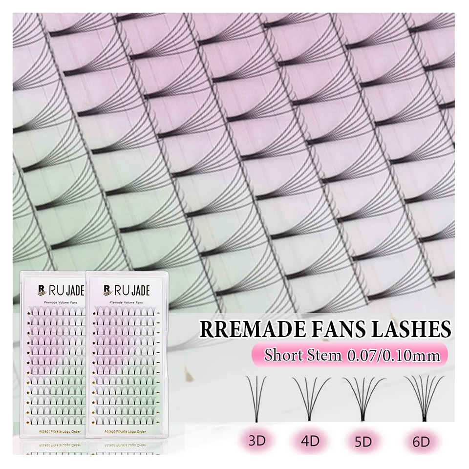 Lashrujade Short Stem Premade Fans 3D 4D 5D 6D Eyelash Extension Soft Naturl Russian Volume Fans Eyelash Long Stem Makeup Lashes