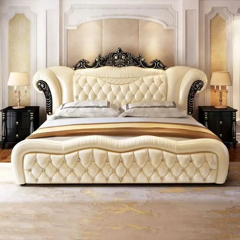 Wooden King Size Frame Double Bed Luxury Unique Twin Room European Bed Aesthetics Modern Lit 2 Personnes Home Furniture