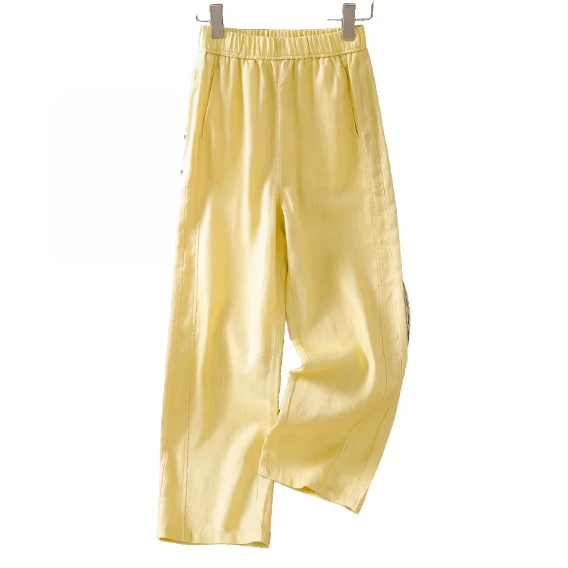 بنطال نسائي صيفي رقيق وفضفاض للتنحيف مريح ومتعدد الاستخدامات من الكتان