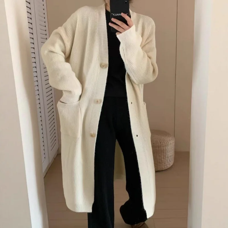 

Cardigan Women's Autumn and Winter New Korean Version Loose and Lazy Style Western-style Medium Long Thick Sweater