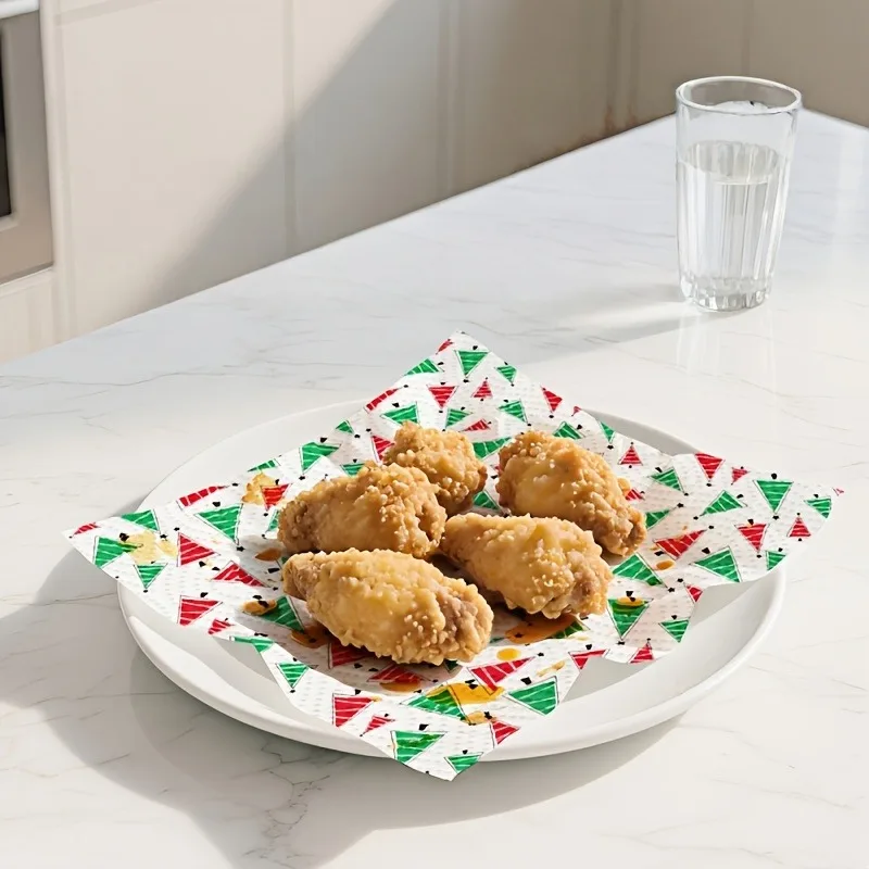 9.06Inch Christmas Kitchen Paper Towels: 3 Rolls of Disposable Cleaning Towels Xmas Kitchen Tissue Highly Absorbent Hand Fried.