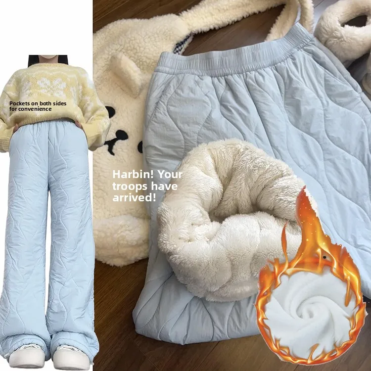 بنطلون شتوي متين مبطن من Thiened Fce عالي الخصر مرن مستقيم الساق سروال كاجوال دافئ Sle كوري