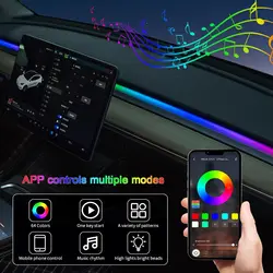 64Color RGB Ambient Light Kit For Tesla Model Y 3 Dashboard Car Center Console Center Stack APP Control LED Strips Neon Lighting
