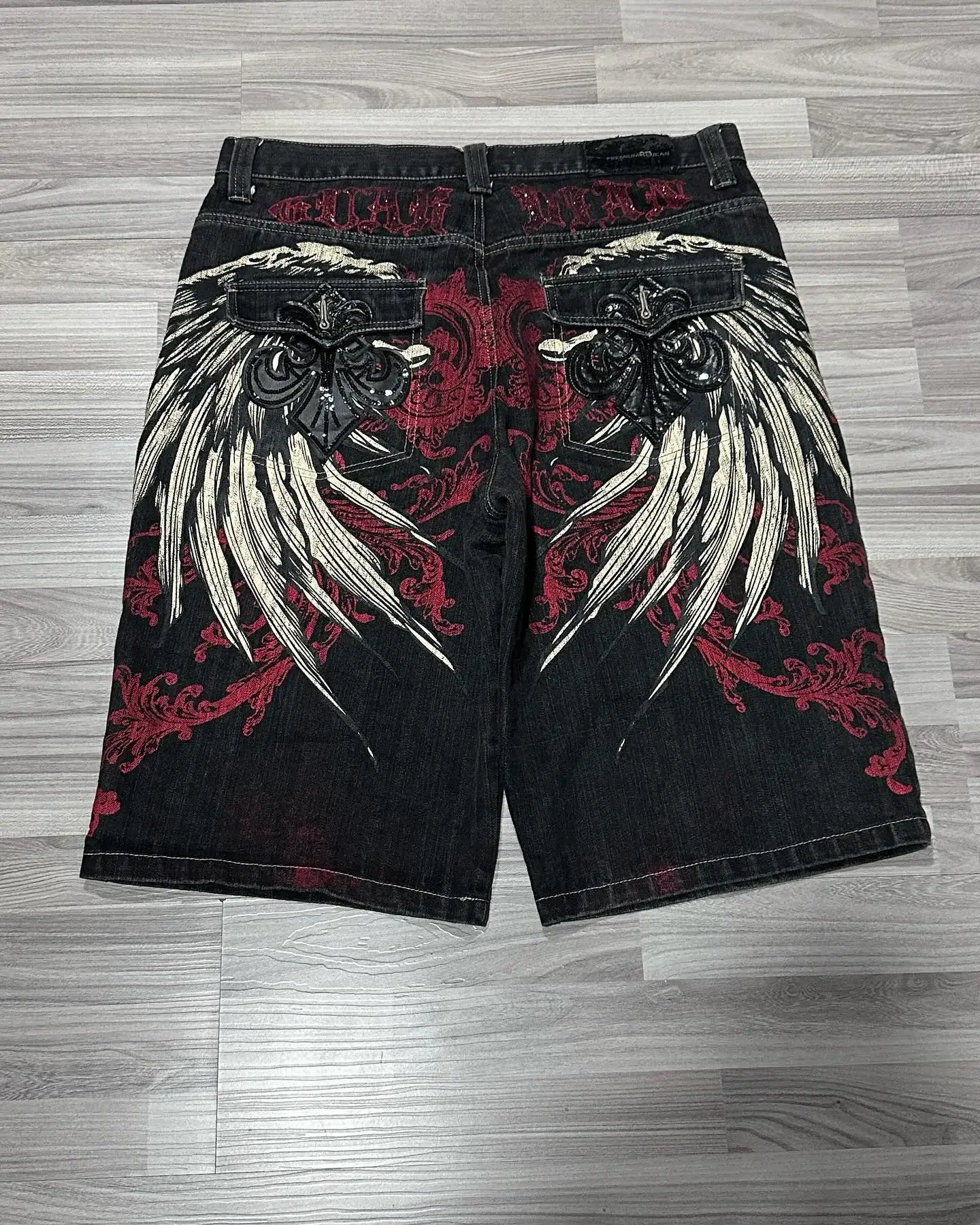 Shorts en denim surdimensionnés pour hommes et femmes, pantalons à jambes larges, impression tête de mort lavée, rue américaine, rétro, hip hop, gothique, punk, nouveau, Y2K