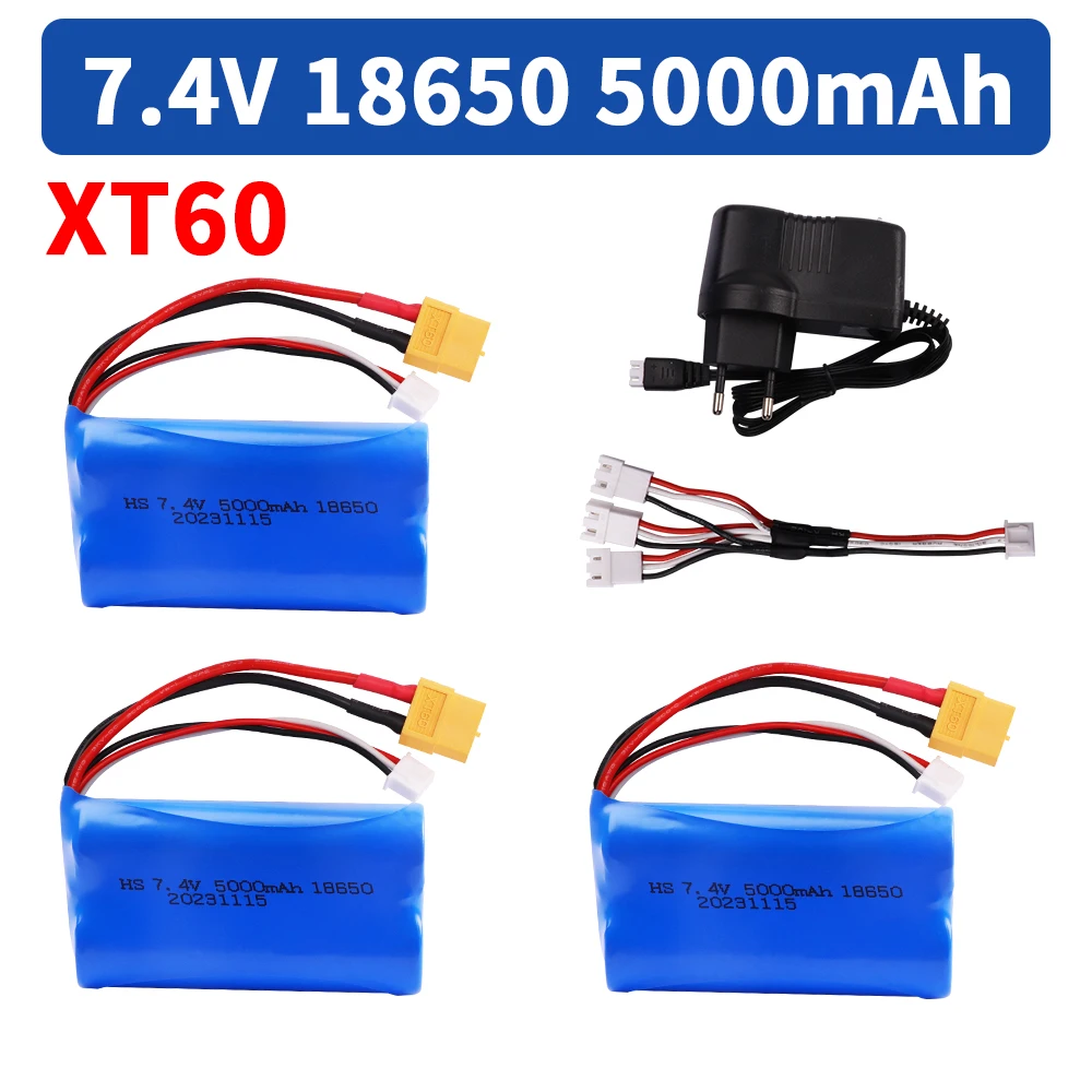 Battery for Henglong 3818 3819 3838 3839 3889 3898 3899 3908 3918 3938 3939 1/16 RC tank 7.4V 5000mAh Li-ion battery XT60 plug