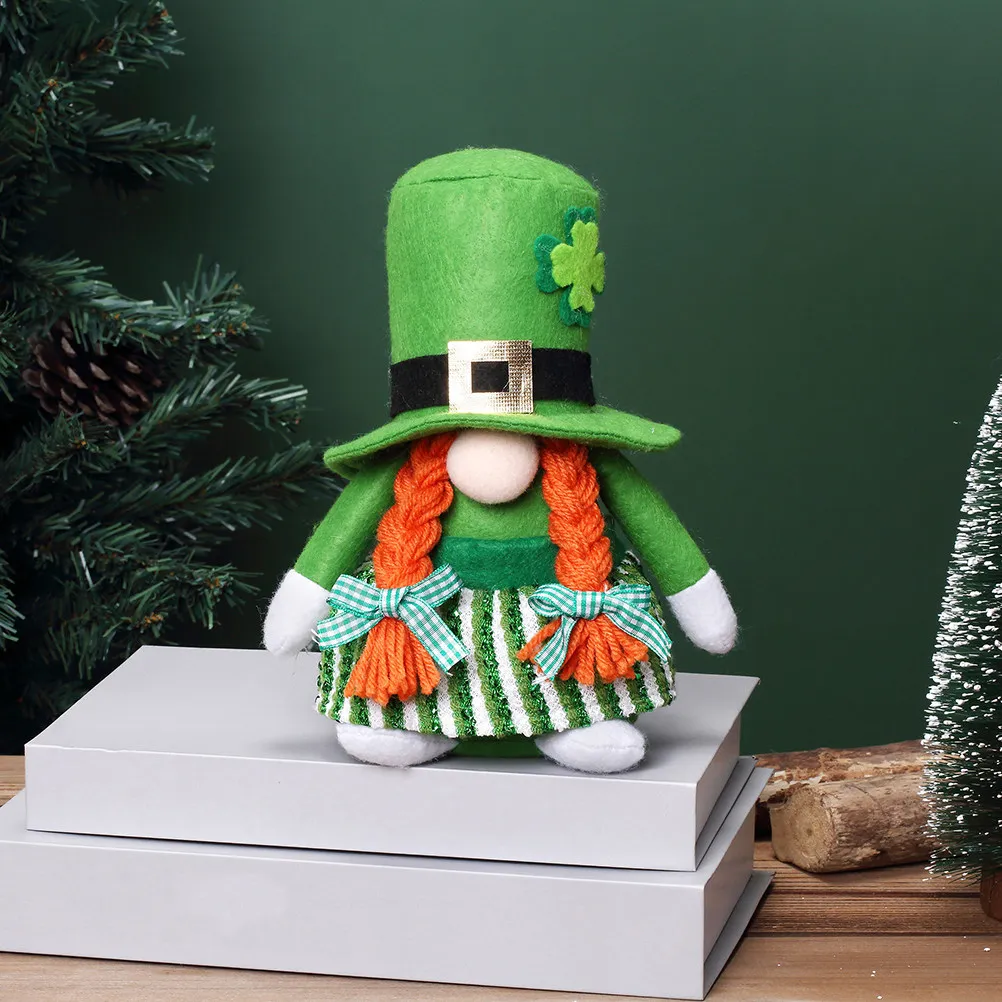 2Pcs St. Patrick's Day Gnome Decoration Set Creative Irish Dwarf Ornament for Home Office Table Party Festive Desktop Decor