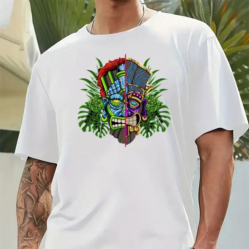 2024 Hawaiian Totem Tiki Men's T-shirt Tiki Tantrum Fun Monkey Island Game Cartoon Short Sleeve Crewneck T-Shirt