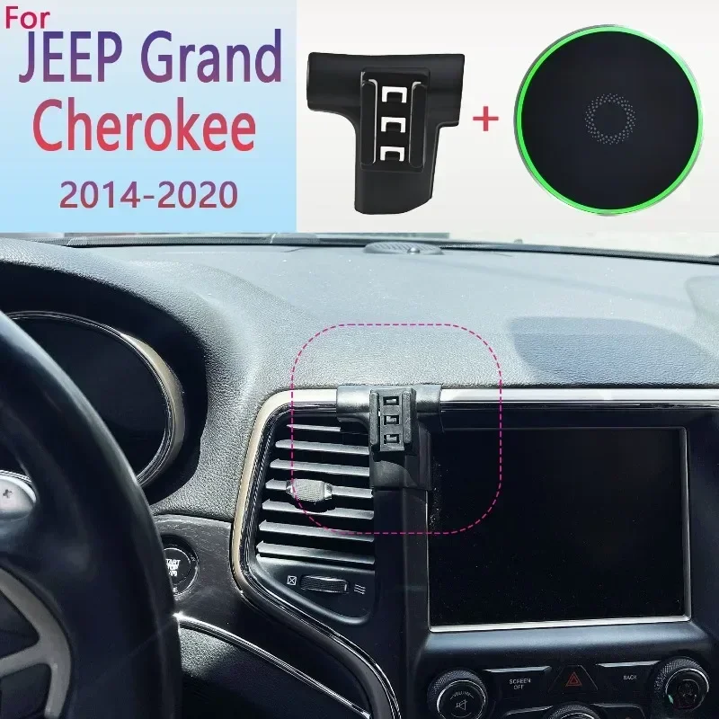 

Magnetic Car Phone Holder For JEEP Grand Cherokee wk2 2014 2015 2016 2017-2020 15W Wireless Charging Phone Stand MagSafe Base