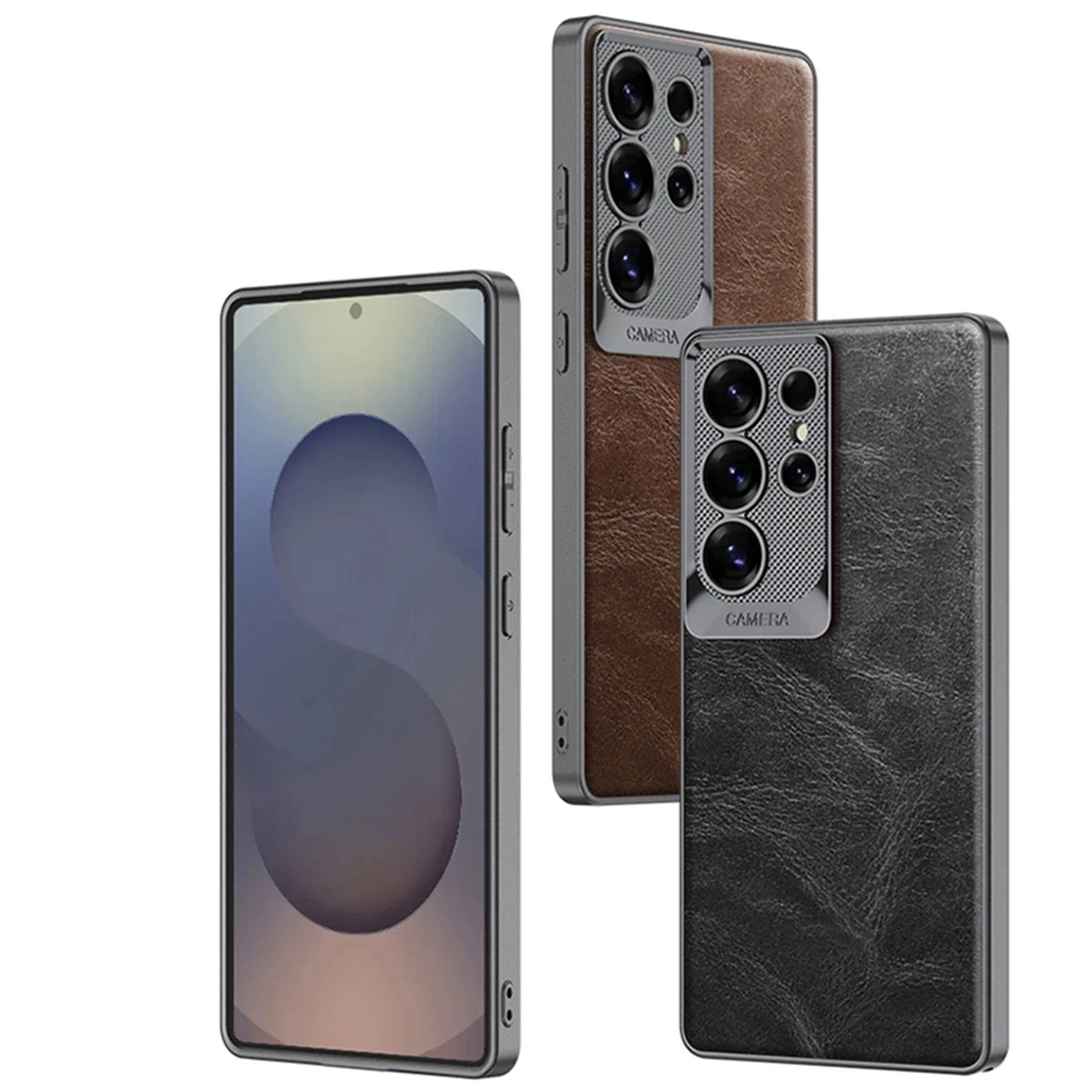 For Samsung Galaxy S25 Ultra Case Business Plain Leather Plating Camera Protective Slim Hard Cover for Galaxy S25 S24 Ultra Case