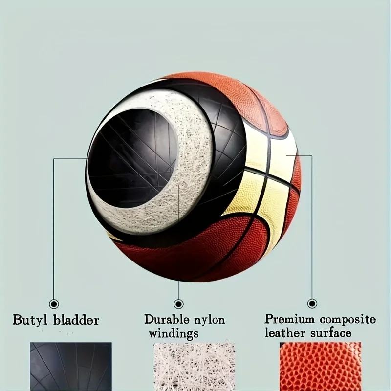 قطعة واحدة من كرة السلة الرسمية للمراهقين البالغين - كرة سلة بمقاس 7 - كرة ألعاب احترافية متينة من البولي يوريثان للاستخدام الداخلي/الخارجي،