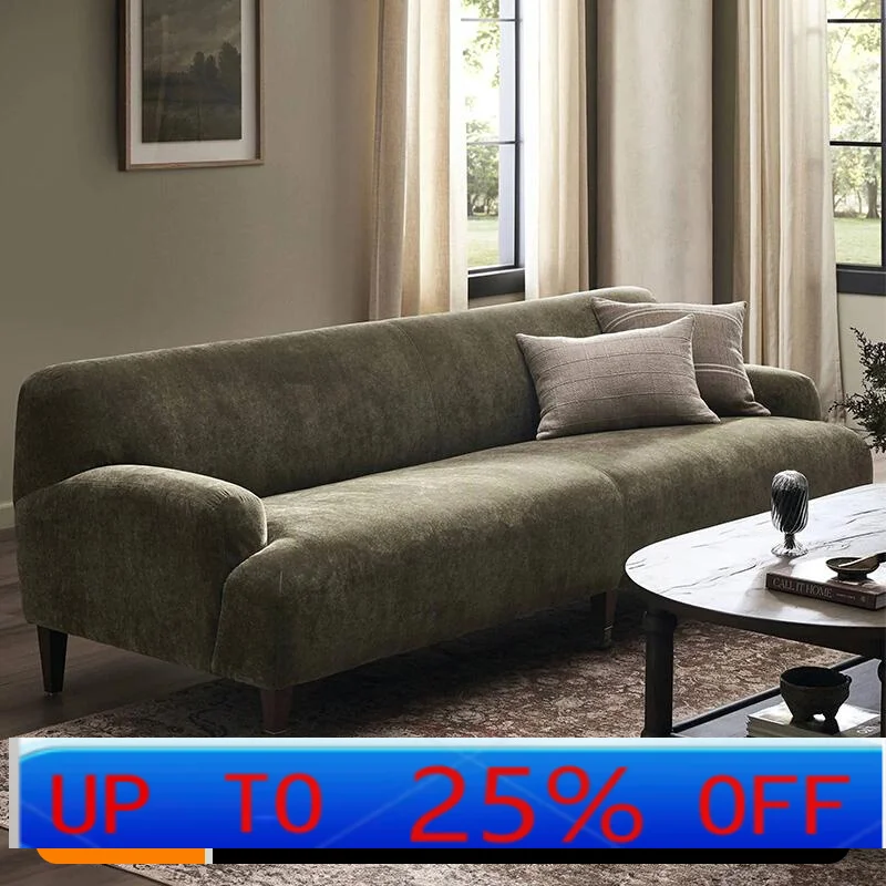 

LH fabric sofa living room straight row double three-person solid wood sofa small apartment