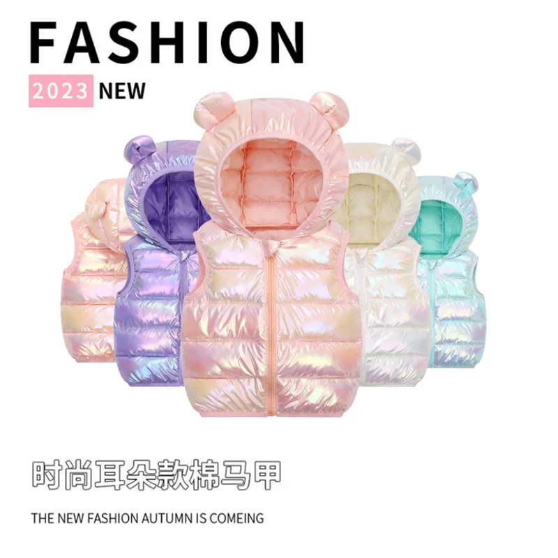 Baby-Kapuzenweste Neuer Herbst-Winter-Stil Kinder-Kapuzenweste Einfarbige Ohren-Daunenweste Kleinkind-Baumwolljacke Ärmellose Kapuzenweste – Detail 7