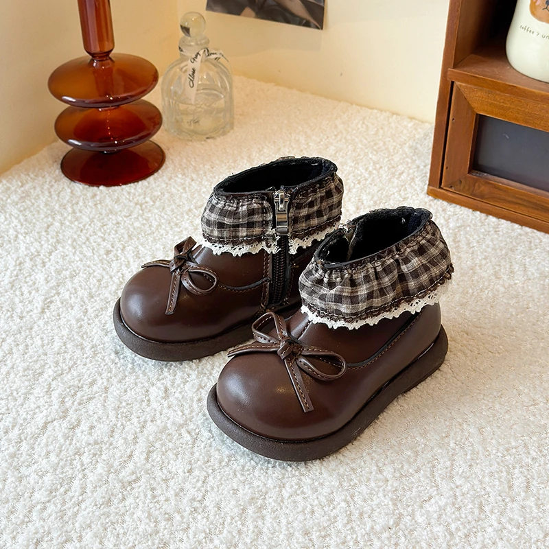 

Короткие сапоги для девочек, простые детские ботинки принцессы с мягкой подошвой и круглым носком, зима 2025, новые детские ботильоны с боковой молнией, замша