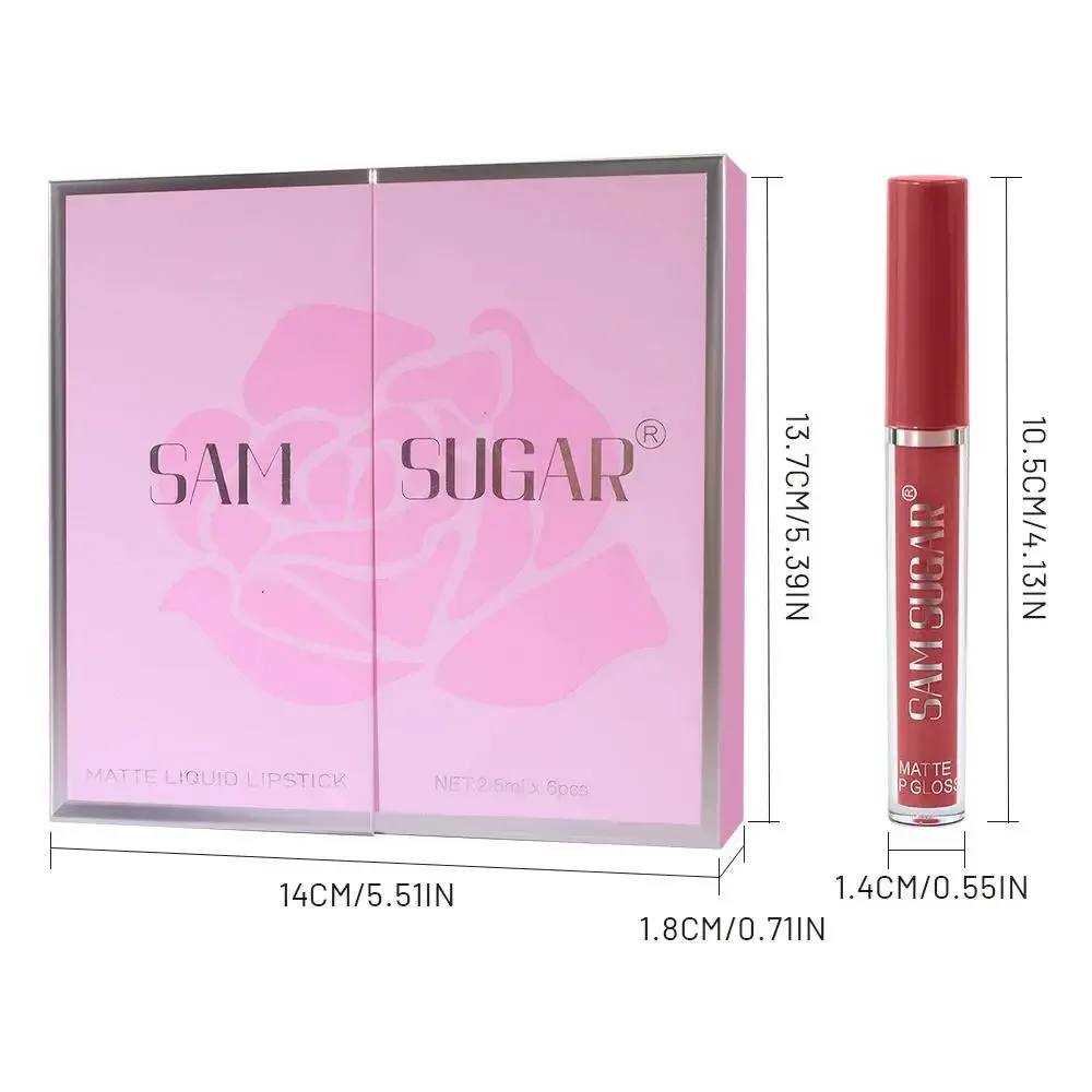ลิปสติกเนื้อกำมะหยี่ 6 ชิ้น แมทท์ กันน้ำ ติดทนนาน สีชมพู สีแดง ชุดลิปกลอสแต่งหน้า