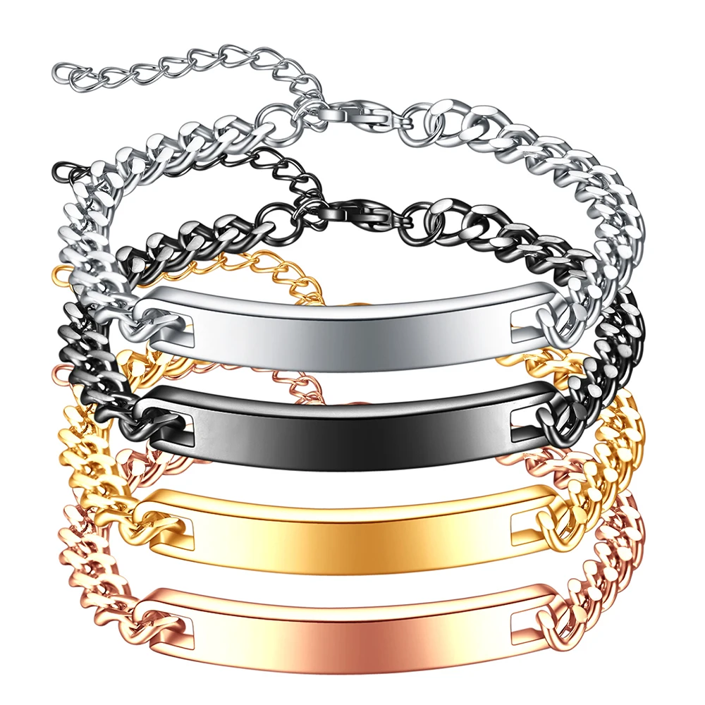 Das 7MM personalisierte und einfache vierfarbige gebogene Armband aus Edelstahl kann frei mit Lasergravur versehen werden