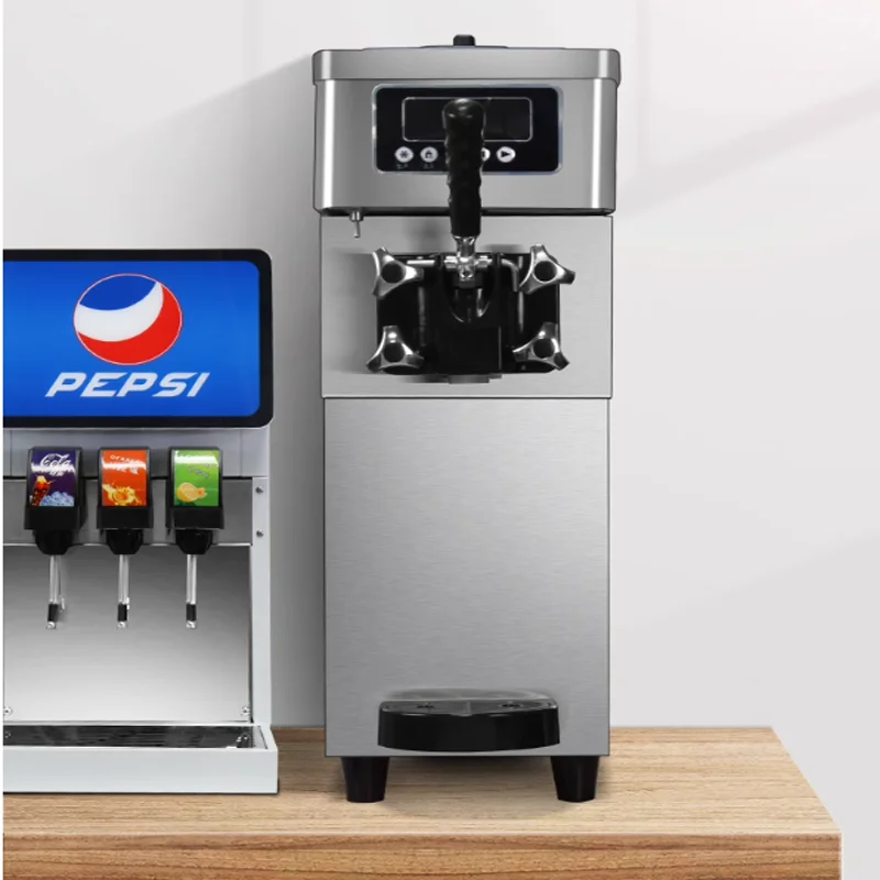 Ice cream machine 10-12L/H production capacity 1100W desktop soft drink machine  household and commercial stainless steel