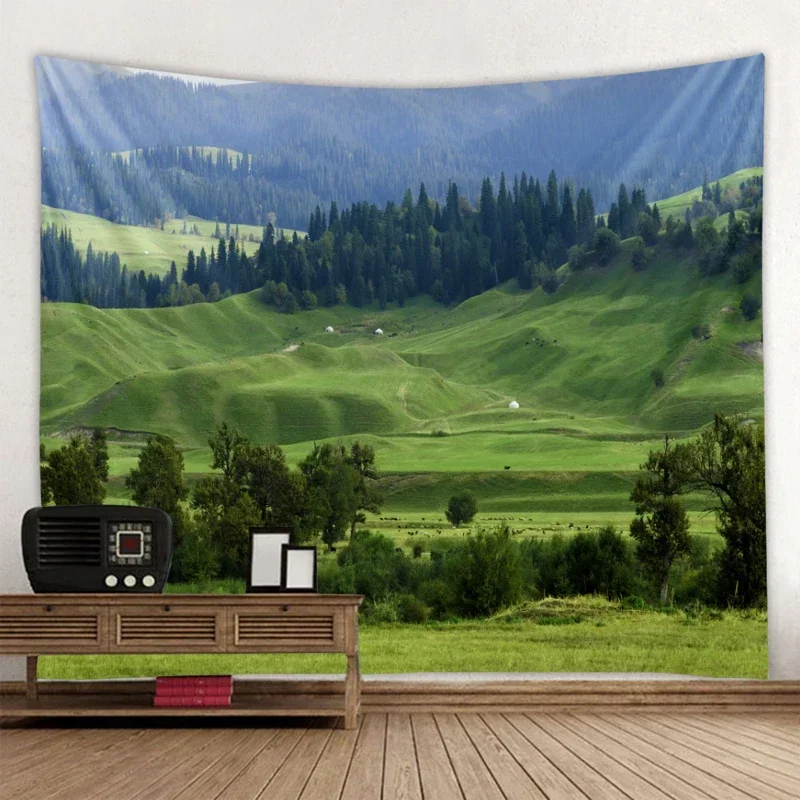 Grassland Forest Eye Protection Tapestry Green Landscape Tapestry Home Aesthetic Landscape Design Natural Theme Bedroom Decor