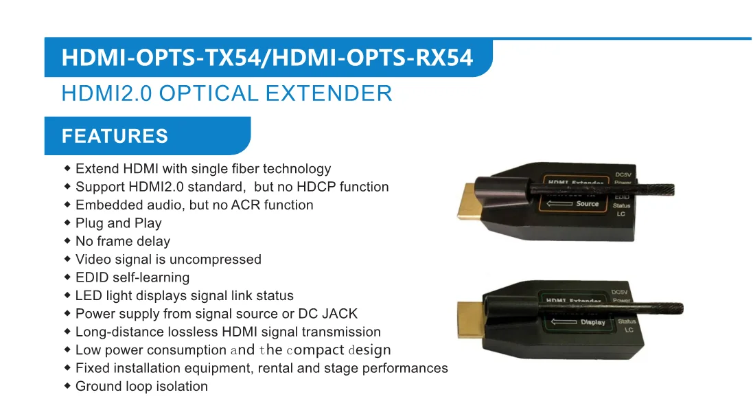 JSTRON Speedleader Opitical HDMI 4K2K Fiber Extender fiber-HDMI-OPTS-TX54/HDMI-OPTS-RX54