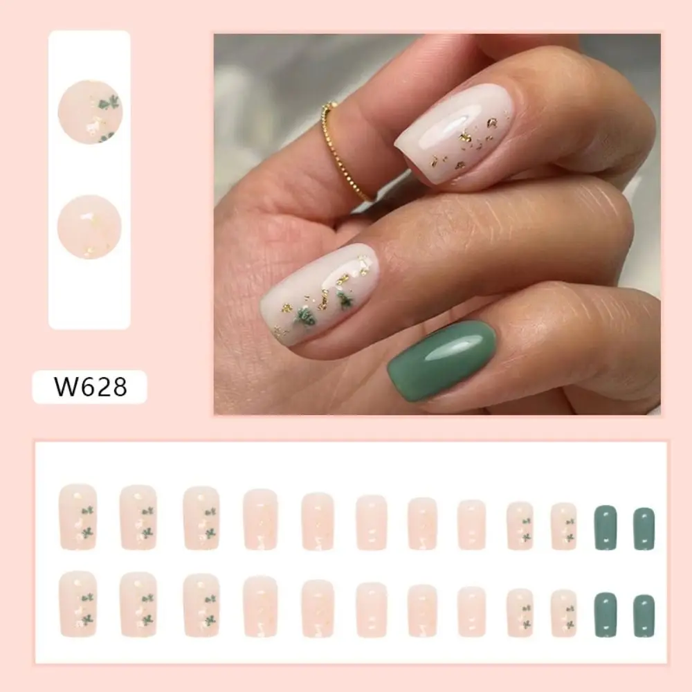 New Long Square False Nails Fresh Flowers Leaf Colorful Wavy Press on Nails Full Cover Detachable Nail Tips DIY