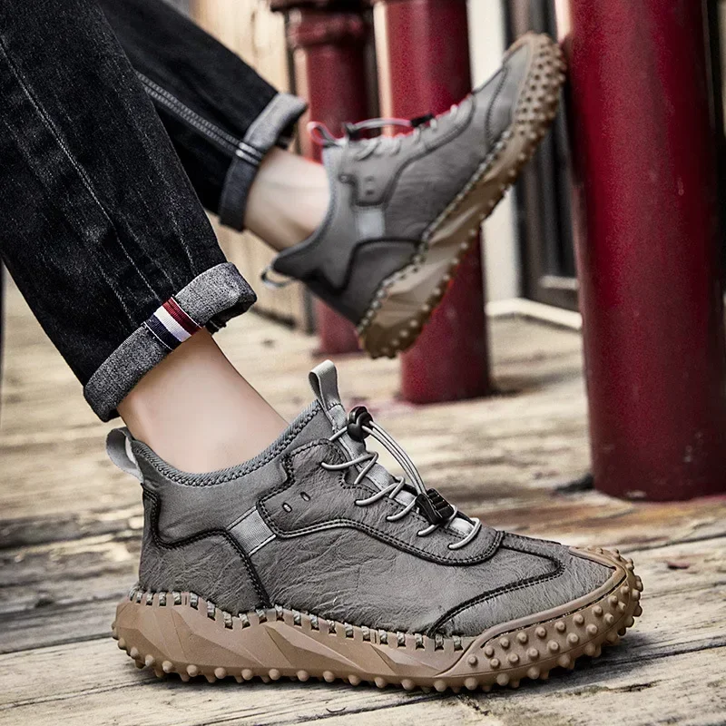 Mens Leather Casual Handmade Shoes Casual Ankle Boots for Man  Autumn Winter Outdoor Fashion Casual Shoes Male Hombres Botas