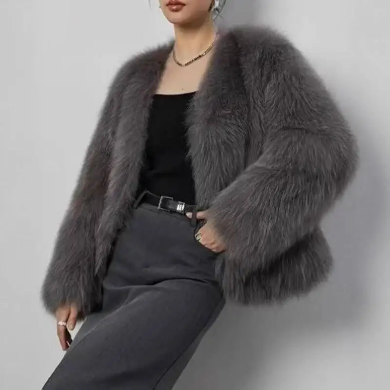 

Winter New European And American Artificial Fur Jacket Short Fashion Loose Good-Looking Coat Fluffy Plush Women's Clothing