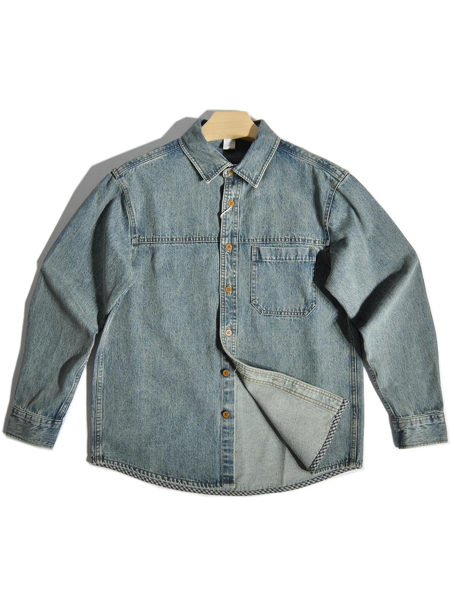 

Утепленная плотная джинсовая рубашка в американском ретро-стиле, свободная повседневная верхняя одежда с длинными рукавами, смесь хлопка и полиэстера