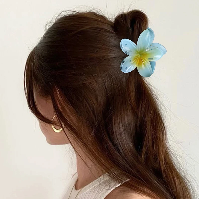 6 قطع من دبوس الشعر على شكل زهرة هاواي اللطيفة للفتيات، مشابك قرش حلوة وردية اللون، إكسسوارات شعر صيفية لقضاء العطلات على الشاطئ للنساء ذات الشعر السميك