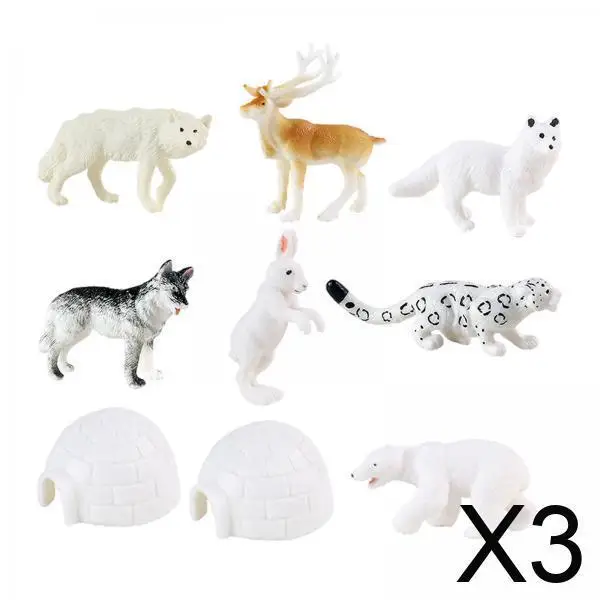 

3x Arctic Wildlife Miniature Statues: Exquisite Plastic Toys for Kids' Gift, Shelf Decoration, And Party Favors