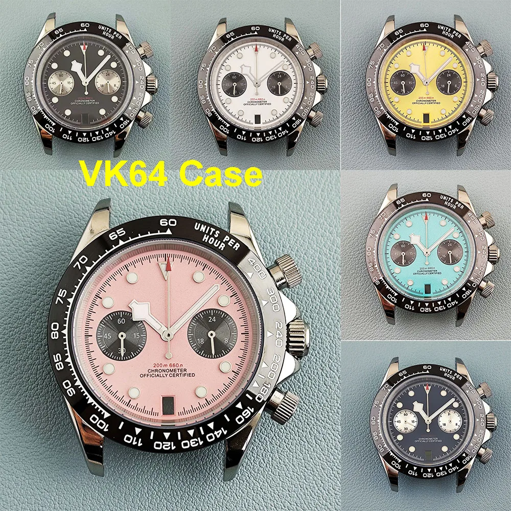 NEW VK64 case timing dial men's watch panda dial 29mm green luminous dial suitable for VK64 quartz movement watch accessories
