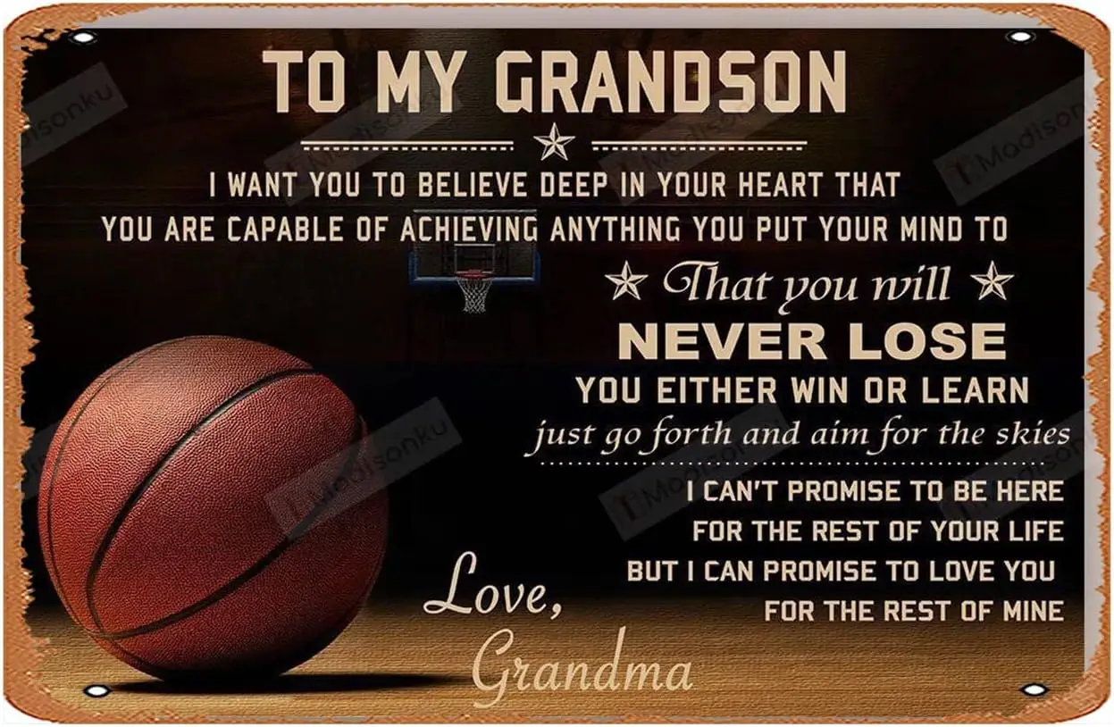 Guihuayue Anime Vintage Metal Sign Basketball Poster Grandma To Grandson I Love You For The Rest Of Mine Poster - Wall Decor 8 x