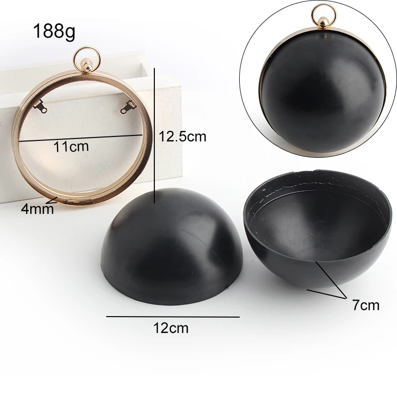 1-2 Pcs 12.5*11cm Round Shape Gold Metal Box with Black Plastic Diy Handbag Metal Clasps Bag Frame Bag Accessories for Women