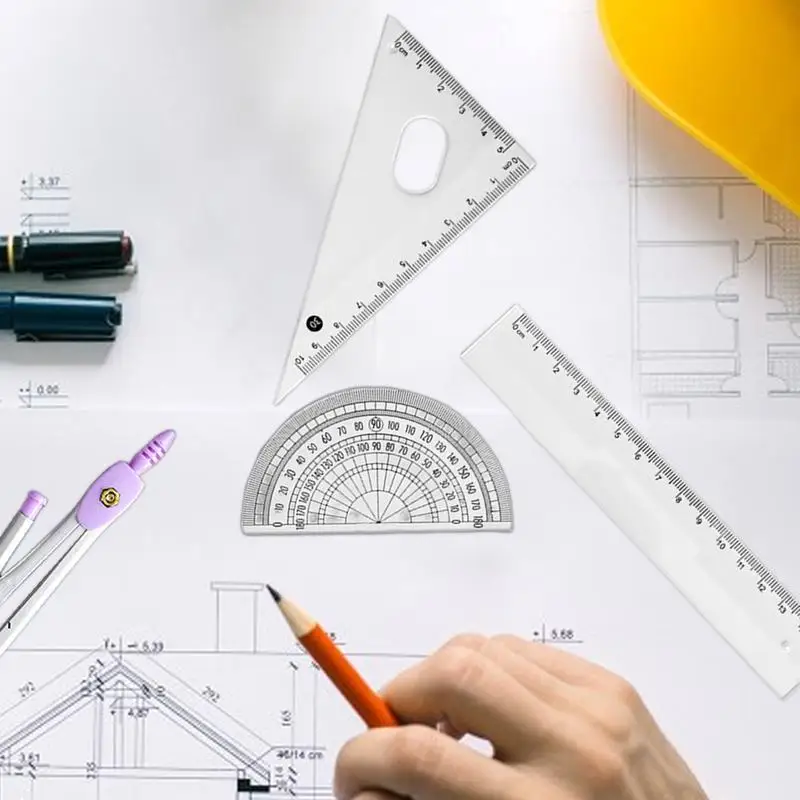 Juego de reglas con caja de hierro inastillable para estudiantes, transportador de matemáticas preciso y brújula, juego de geometría de matemáticas, Kit de geometría, 7X