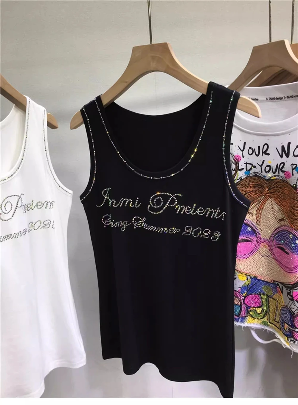 

Fashion Vest High Quality Sleeveless Summer Spring New Diamond Letter Women Top