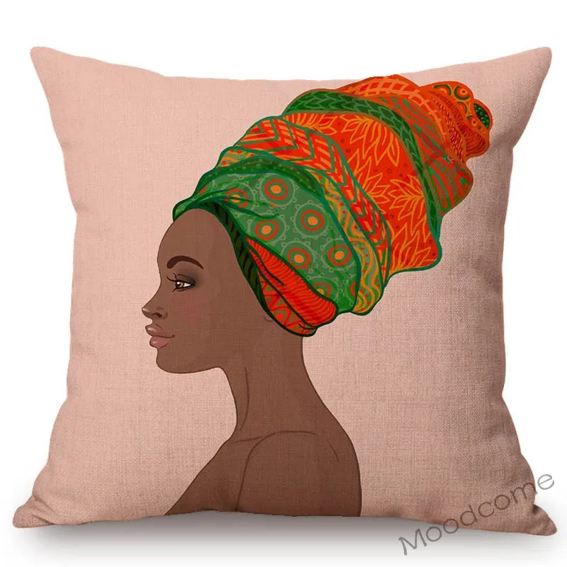 Pink African Girl Woman WearingTraditional Turban Headscarfs Africa Theme Sofa Throw Pillow Cover Pretty Black Girl Cushion Case