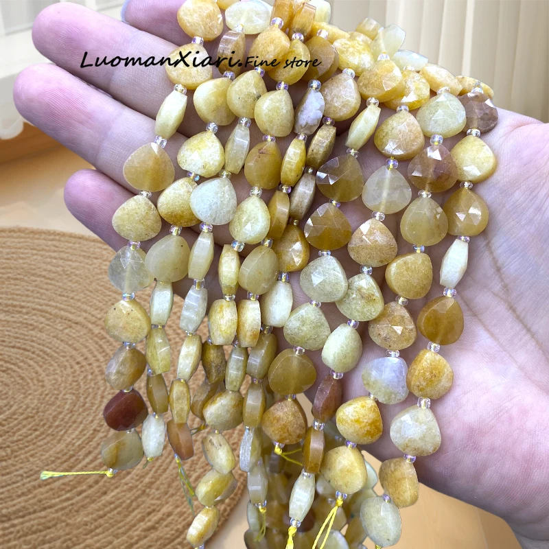 

12x12mm Faceted Love Heart Natural Stone Yellow Topaz Jade Spacer Beads for Jewelry Making Diy Bracelets Charms Accessories