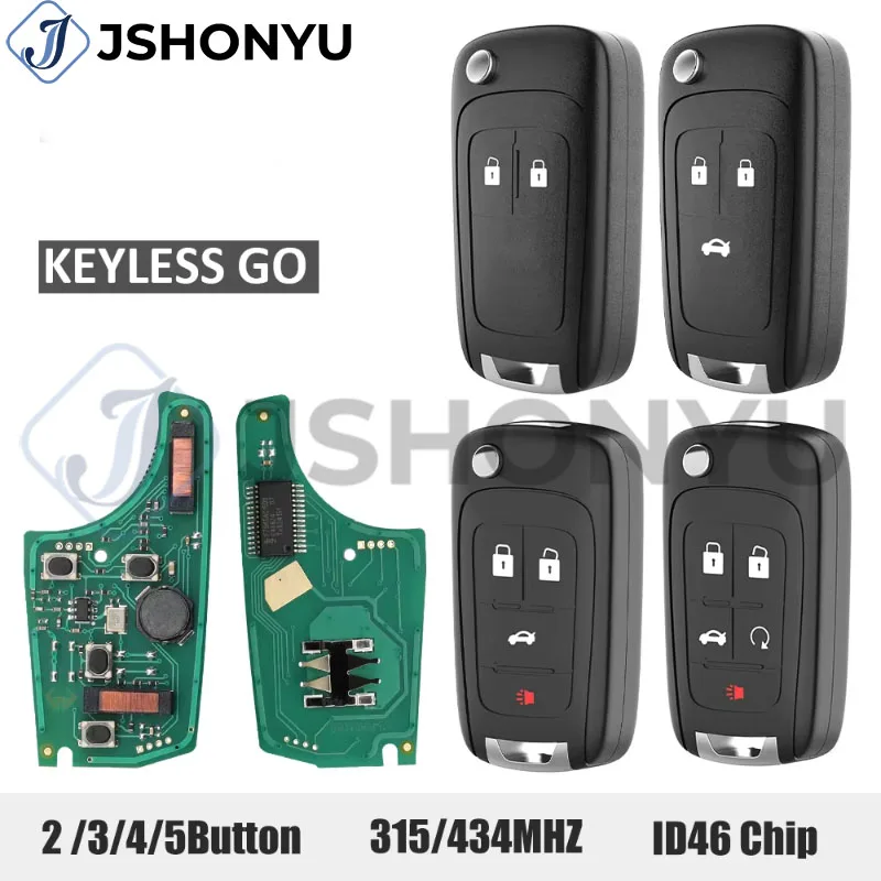 JsHonYu 315MHz 433MHz ID46 Chip Remote Key Keyless Go Compatible for Chevrolet Cruze Malibu Buick Regal Opel Fob
