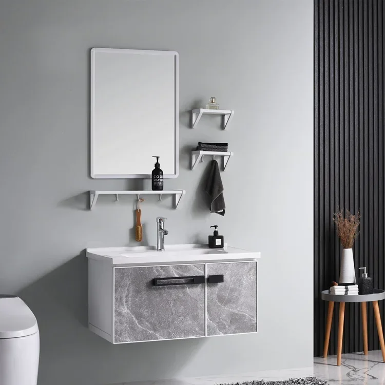 Modern Bathroom VanityWall Mounted, Integrated Sink Ceramic Top and With Overflow Holes, Bathroom Cabinet Home Furniture