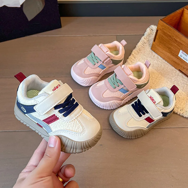 Kids'Casual Shoes Color Blocking BPU Leather Fashion Autumn Shoes For Children Warm Soft Bottom Anti-slip Blue Pink Size 21-30