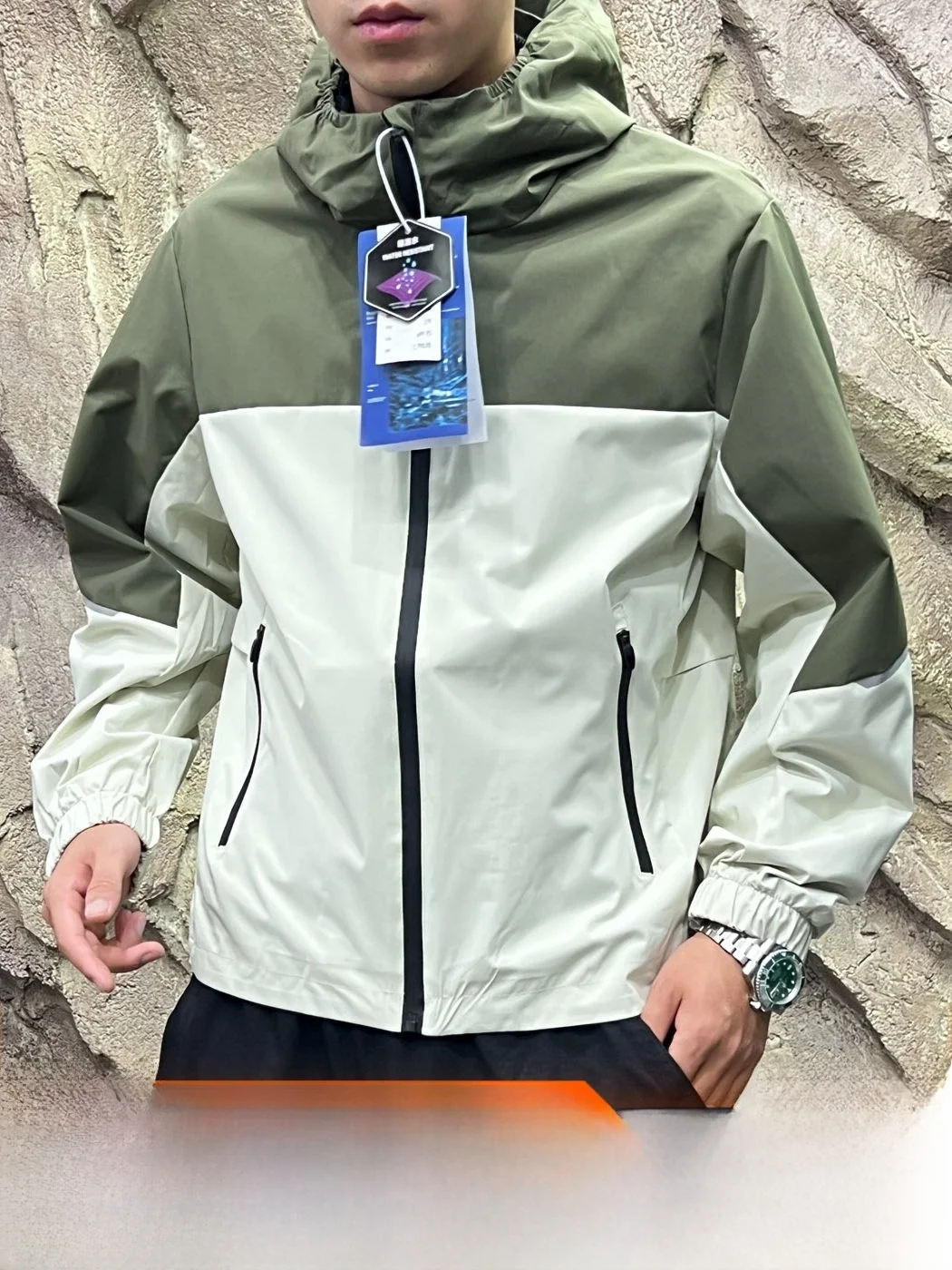 Outdoor Casual Hooded Waterproof Running Jacket Couple's Color Block Fleece Jacket Trendy Long Sleeve Standard Fit Coat