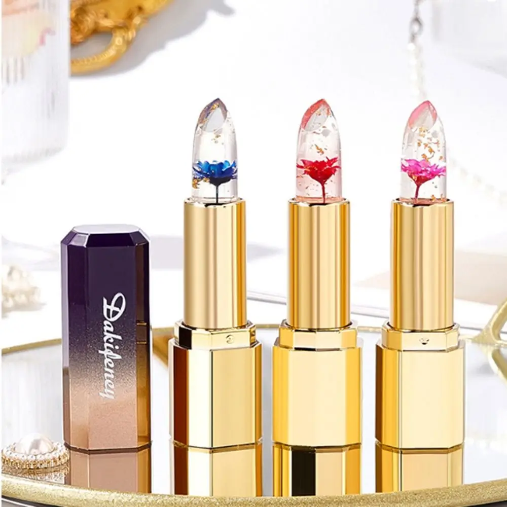 Lápiz labial transparente con forma de flor de gelatina, brillo de labios nutritivo hidratante, cambio de Color con temperatura, bálsamo labial antiadherente para mujer