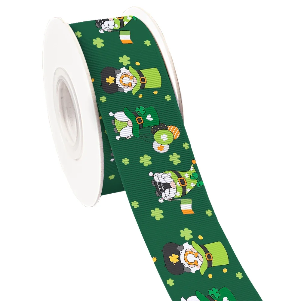 5yards Satin Ribbon St. Patrick's Day Green Designs Pattern Printed Grosgrain Ribbon for Cheer Bows DIY Girl Headwear Hair Bows