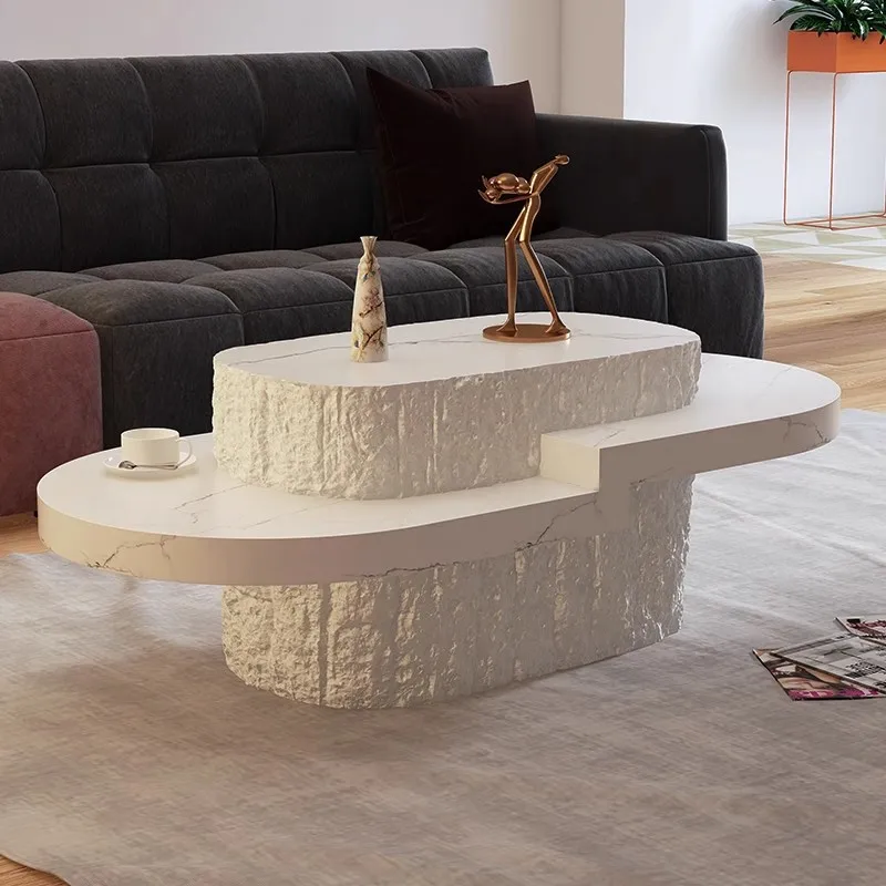 Wabi-sabi style, special-shaped coffee table, minimalist oval, light luxury, high-end villa, artistic Italian
