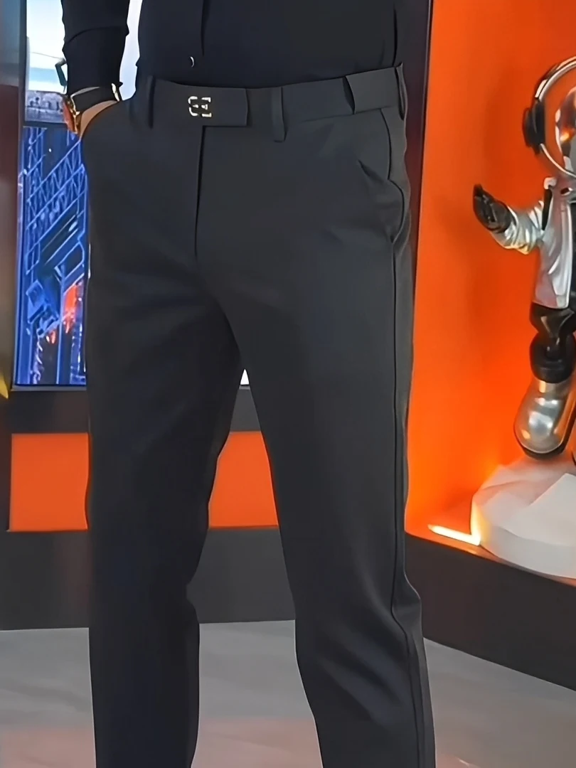 

Мужские повседневные брюки прямого кроя Slim Fit, однотонные, осенние, модные, универсальные, из полиэстера, люкс-версия