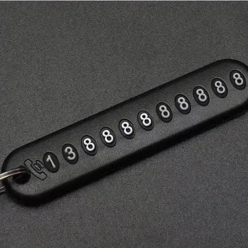 6Pcs Rubber Anti-Lost Phone Number Plate Car Keychain Pendant Auto Vehicle Key Chain Phone Number Card Keyring Universal